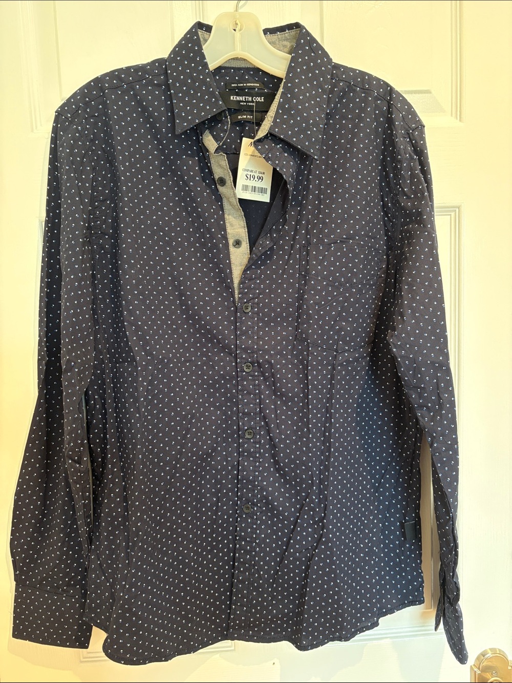 Kenneth Cole Navy Blue Micro-Dot Button Down Shirt